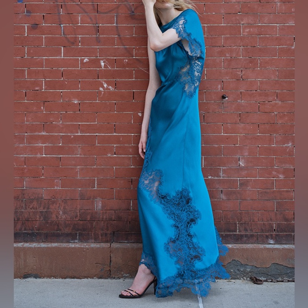 A.L.C. Alessia Asymmetrical Lace Dress in Bright Flourite - Picture 2 of 8